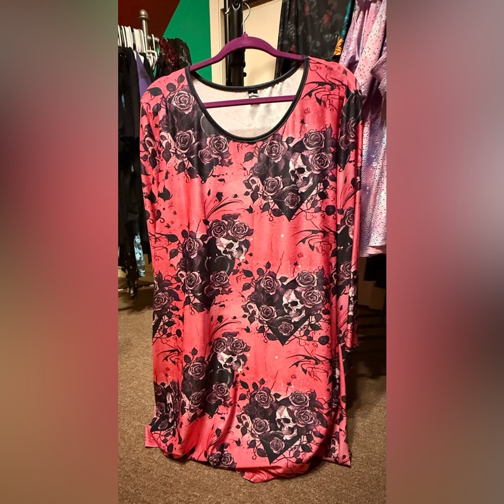 Pink dress with Roses and Skulls Dress